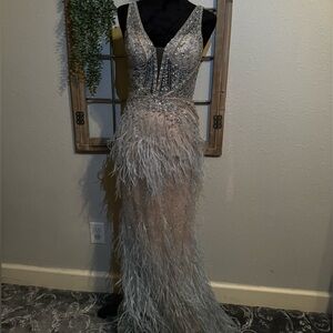 Jovani 03023 Embellished Feather Gown